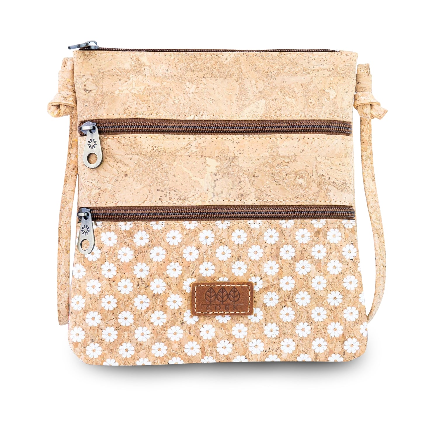 Printed Cork Crossbody Bag with Multiple Zip Compartments BAGD-656