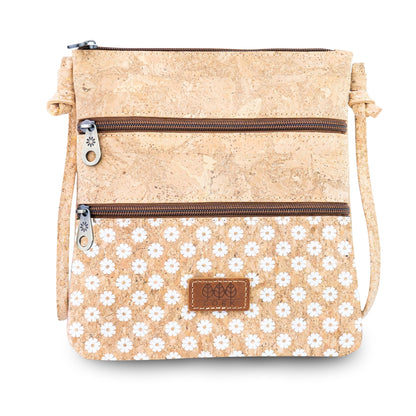 Printed Cork Crossbody Bag with Multiple Zip Compartments BAGD-656