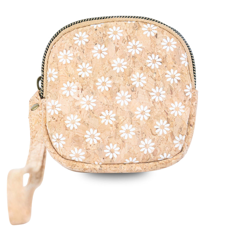 Square Cork Coin Purse with Wrist Strap – Floral Pattern BAG-2377