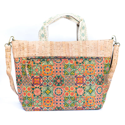 Natural Cork Tote with Printed Design and Cotton Woven Handles BAGF-087