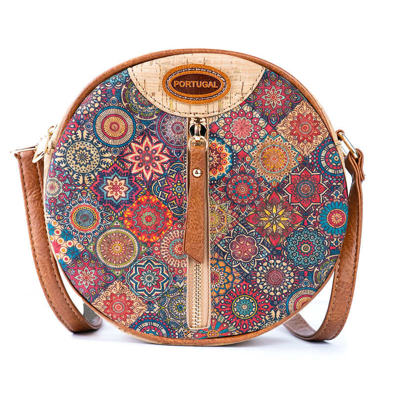 Floral Printed Cork Round Crossbody Bag BAGD-593