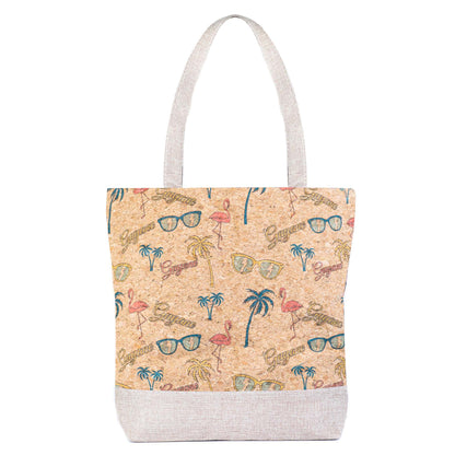 Printed Cork Tote Bag with Fabric Handles BAG-2382