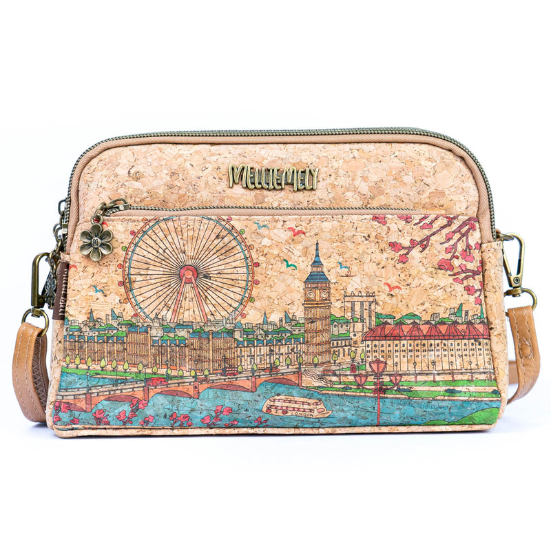 Versatile Cork Crossbody & Clutch Bag with City Landmark Designs  BAGF-105