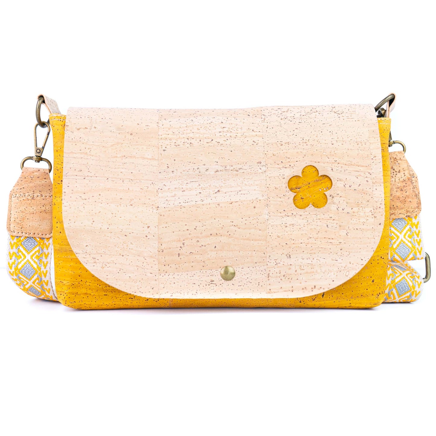 Cork Crossbody Bag with Interchangeable Snap Charm | Natural & Yellow Cork Shoulder Bag BAGP-365