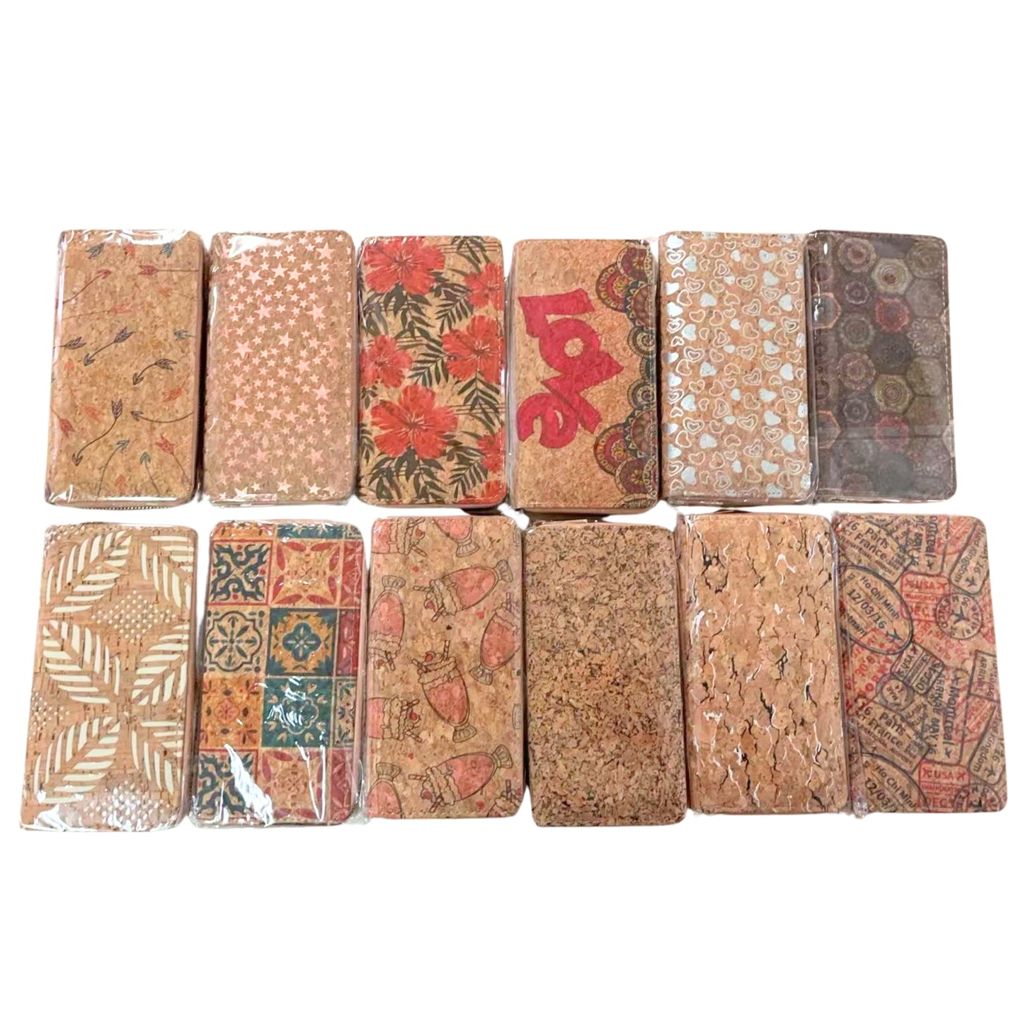 12pcs | Printed Cork Zip-Around Wallet —BAGD-623