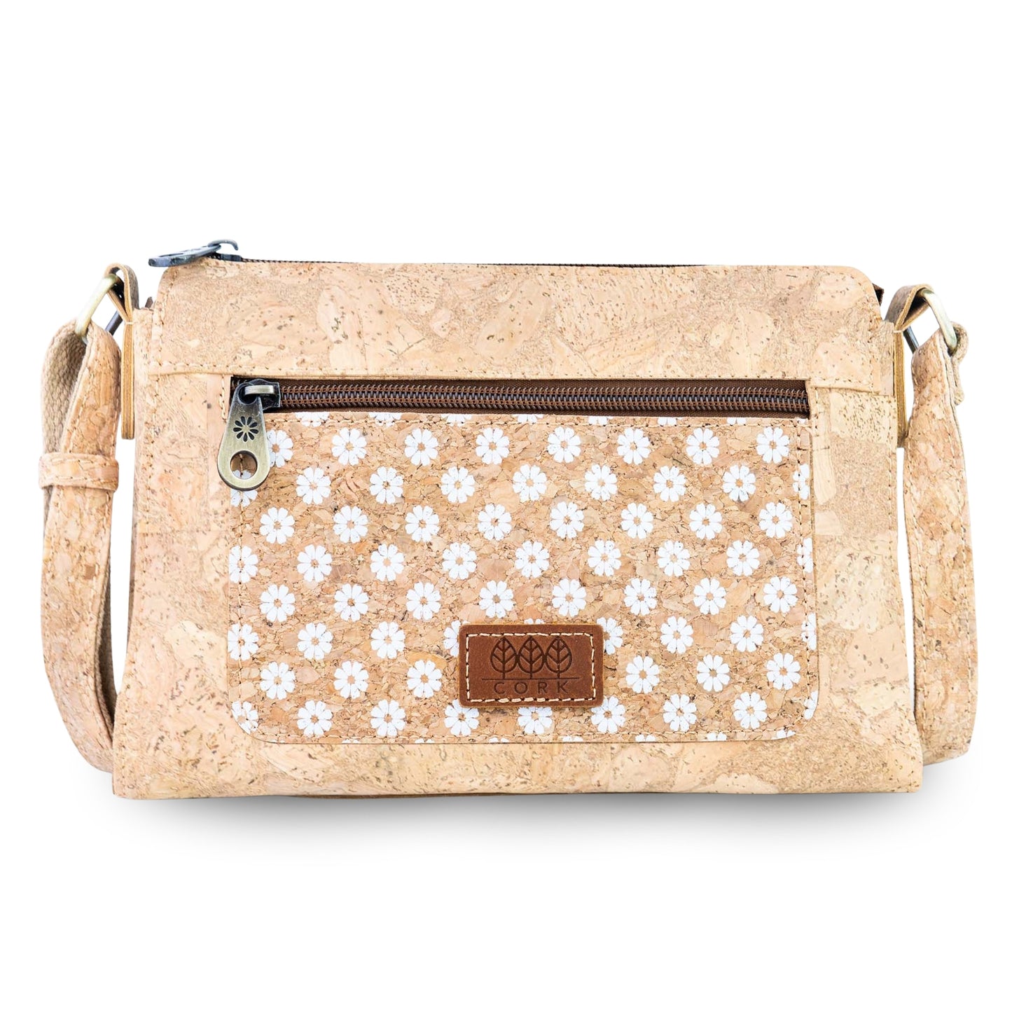 Printed Cork Crossbody Bag with Front Zip Pocket BAGD-654