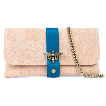 Natural Cork Crossbody Wallet with Chain Strap & Bee Charm BAG-2372
