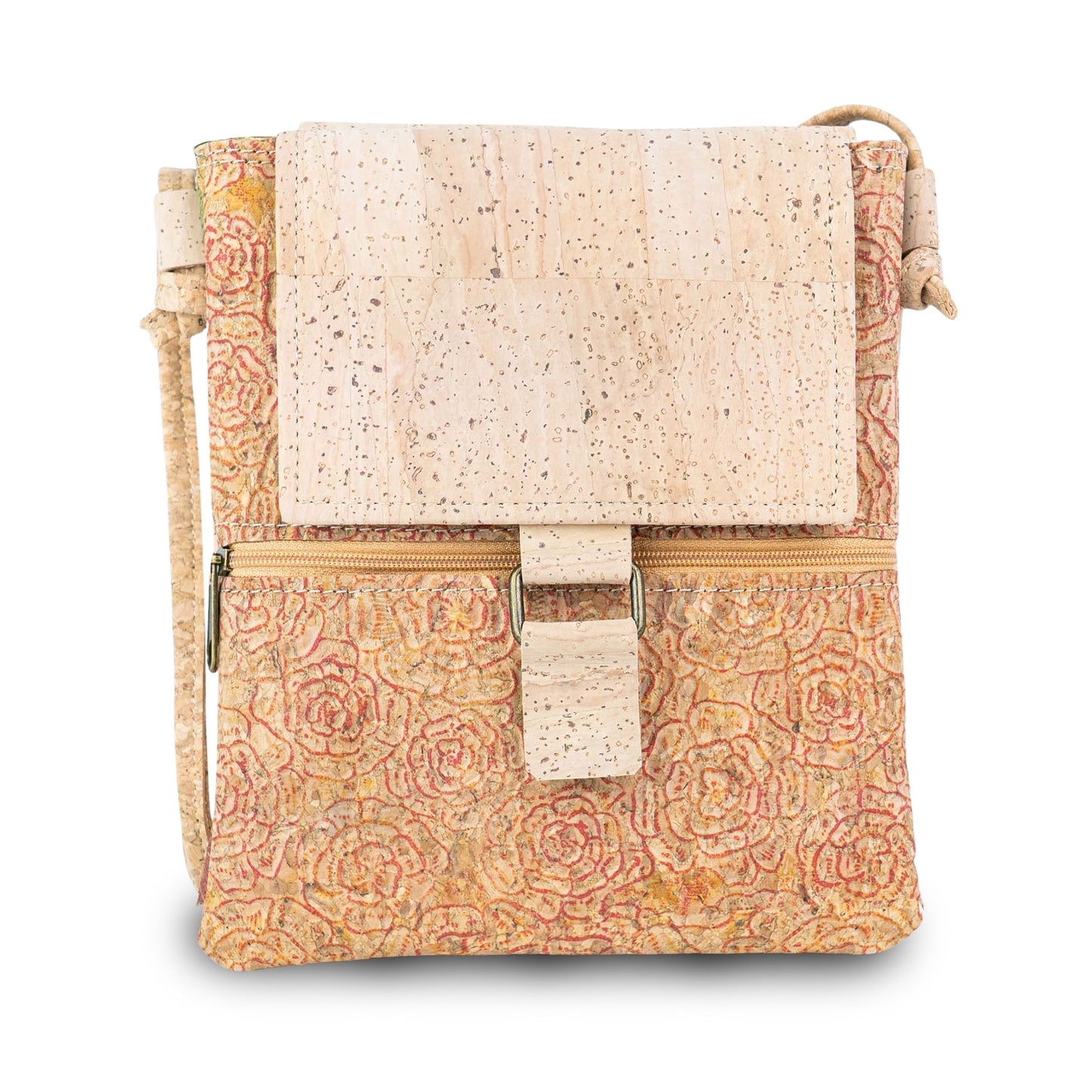 Premium Natural Cork Crossbody Bag with Flap and Front Zip Pocket BAGP-389