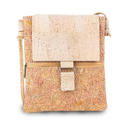 Premium Natural Cork Crossbody Bag with Flap and Front Zip Pocket BAGP-389
