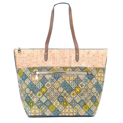 Chic Natural and Printed Cork Ladies' Tote Bag with PU Handle BAG-2331