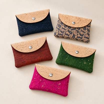 5pcs Natural Cork Coin Purses with Snap Closure BAGP-384