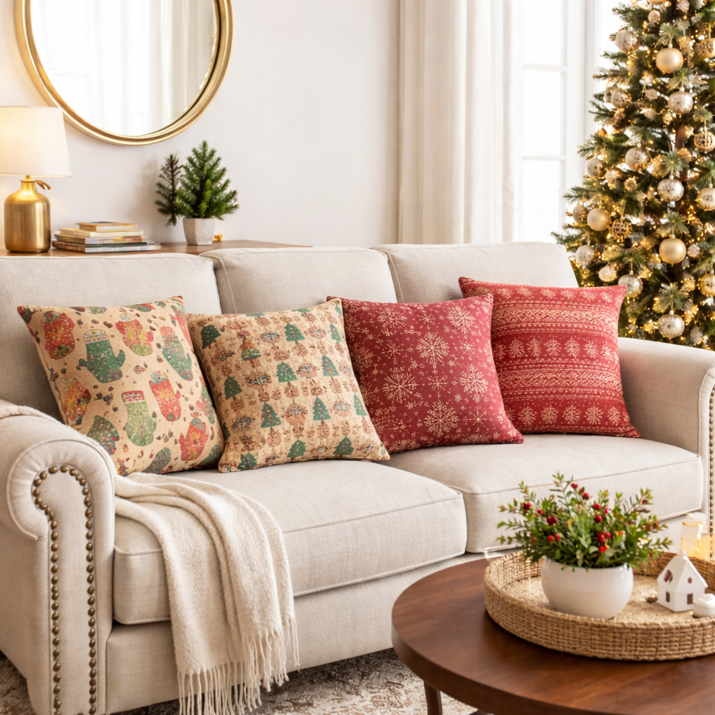 Natural Cork Merry Christmas Pillow Covers, 37x38 cm Holiday Cushion Covers（2units）L-1084