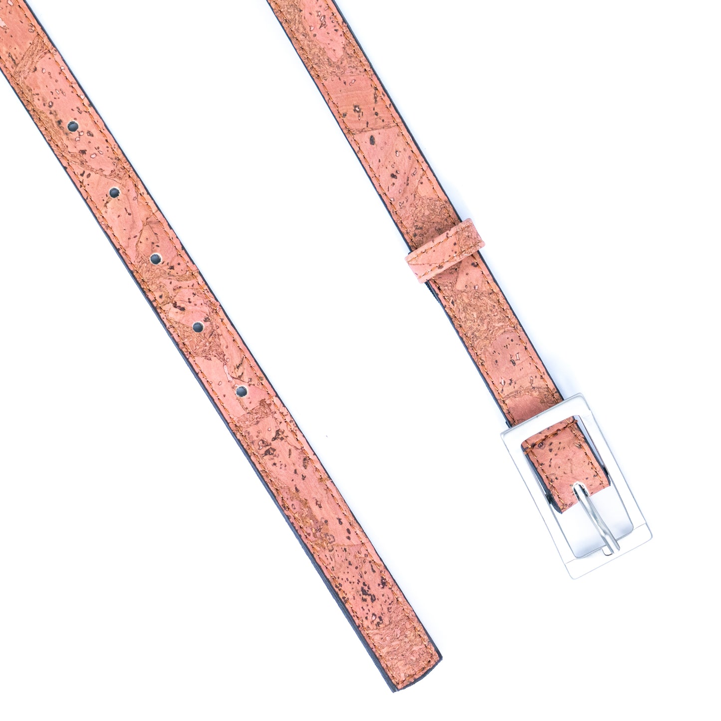 Women's Slim Cork Belt with Silver Rectangle Buckle – L-1106