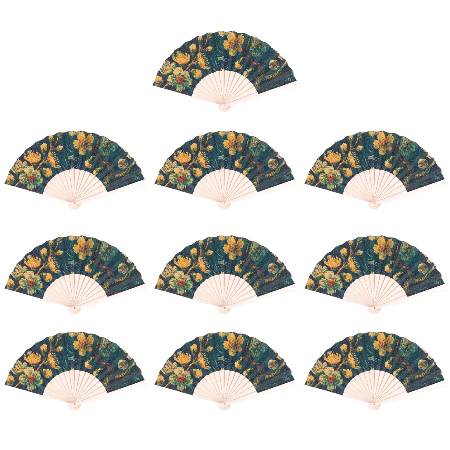 10units-Cork Antique Wooden Folding Hand Fan  L-1182