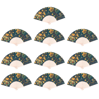 10units-Cork Antique Wooden Folding Hand Fan  L-1182