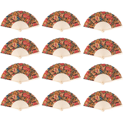 12units-Cork Antique Wooden Folding Hand Fan  L-1108