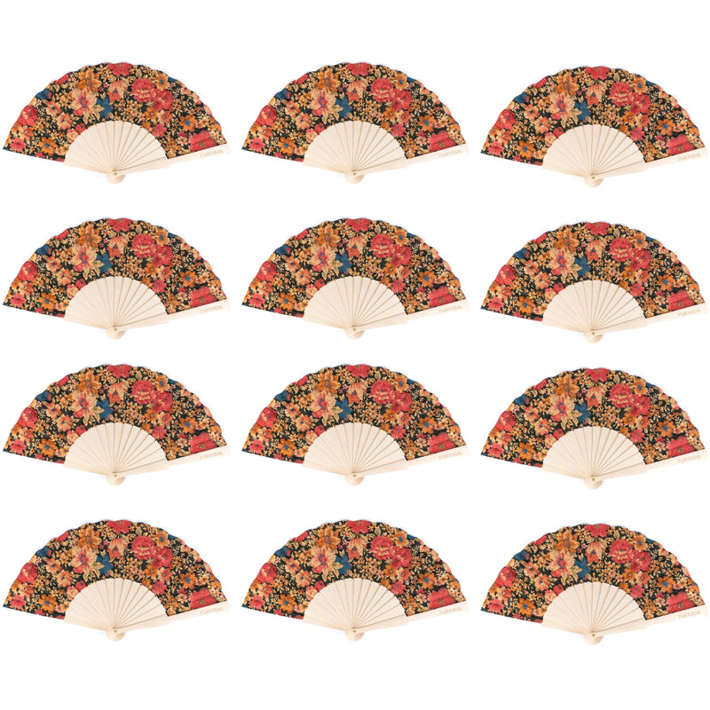 12units-Cork Antique Wooden Folding Hand Fan  L-1108