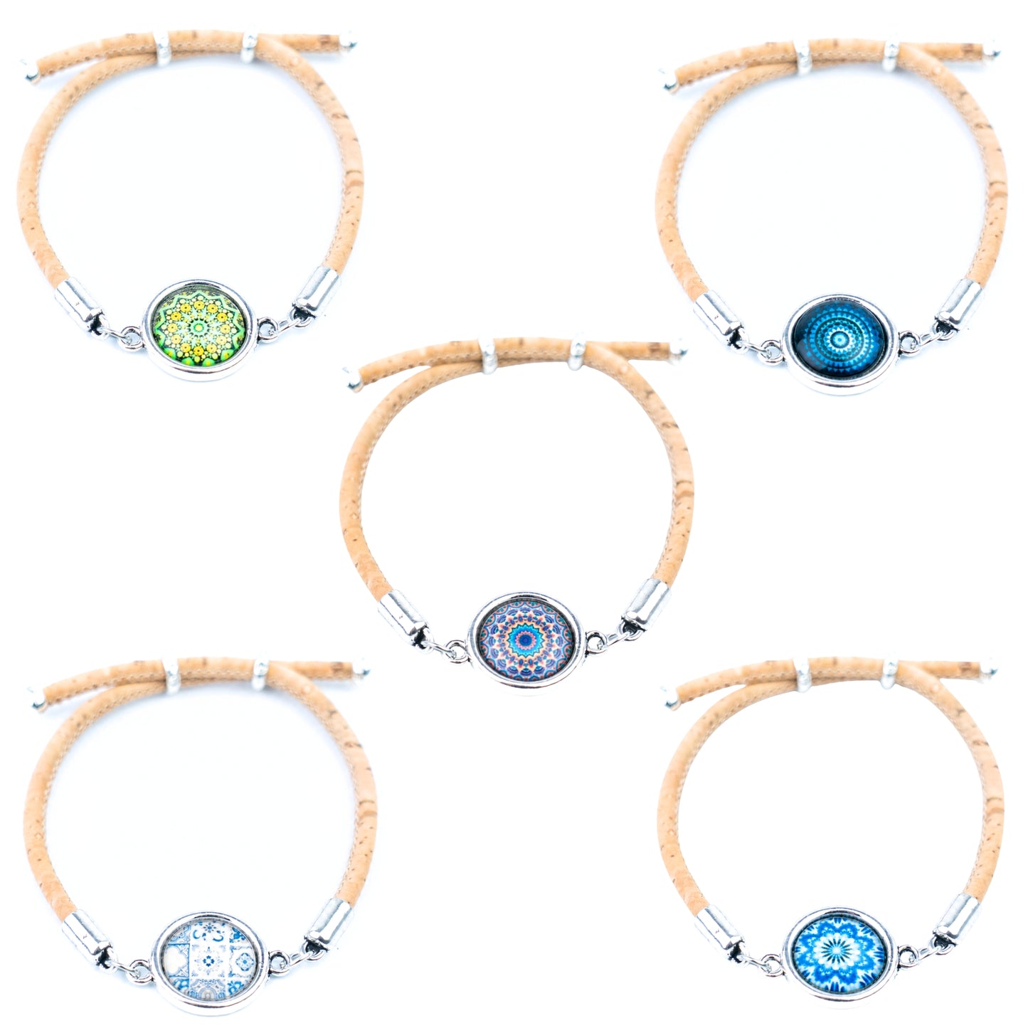 Natural Cork Bracelets with Portuguese-Inspired Cabochons – Fixed Assortment – Handmade in Portugal DBR-038-A/B-MIX-5