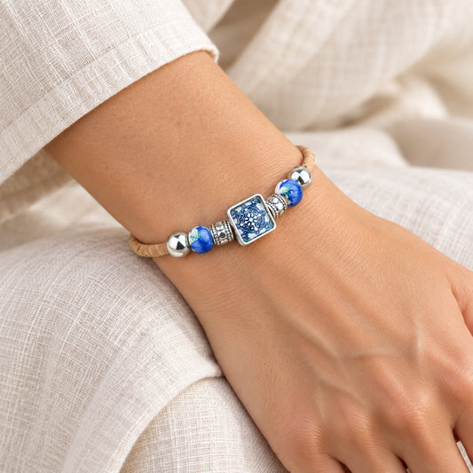 Portuguese Tile Cork Bracelets with Decorative Beads – Set of 5- DBR-070-MIX-5