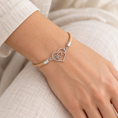 Natural Cork Heartbeat &amp; Infinity Bracelet – Set of 5 Colors  DBR-072-MIX-5