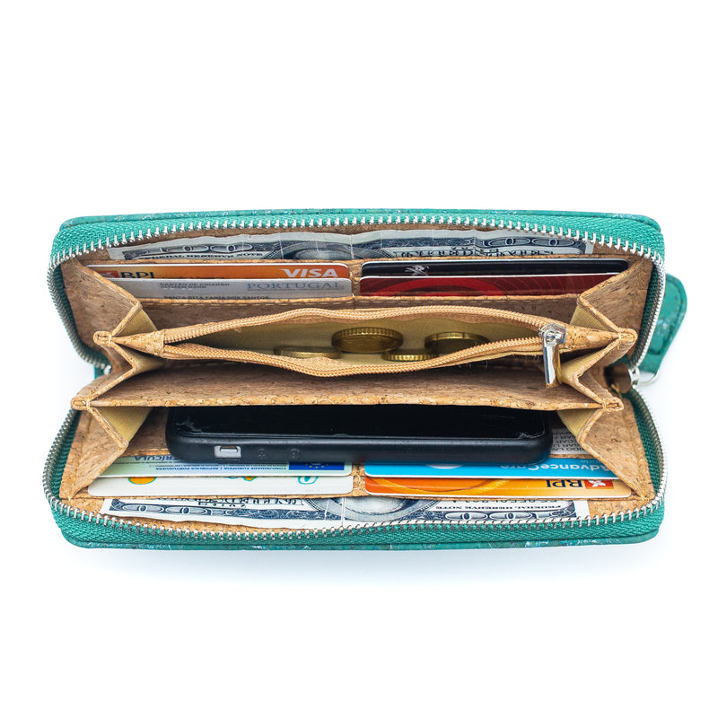 Turquoise Green Cork Wallet with Detachable Wrist Strap BAG-2084