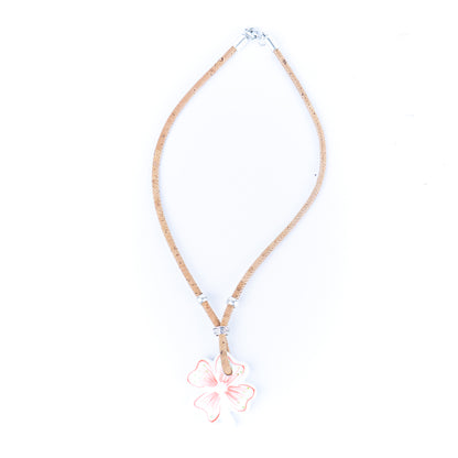 3mm round cork wire and colorful ceramic four leaf clover pendant handmade necklace for women  NE-1083-MIX-4