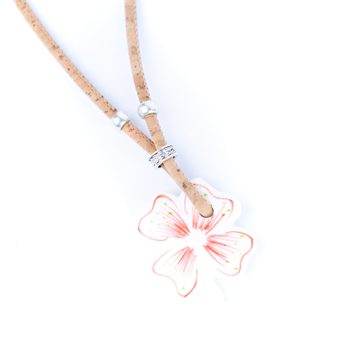 3mm round cork wire and colorful ceramic four leaf clover pendant handmade necklace for women  NE-1083-MIX-4