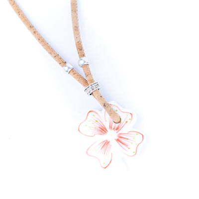 3mm round cork wire and colorful ceramic four leaf clover pendant handmade necklace for women  NE-1083-MIX-4