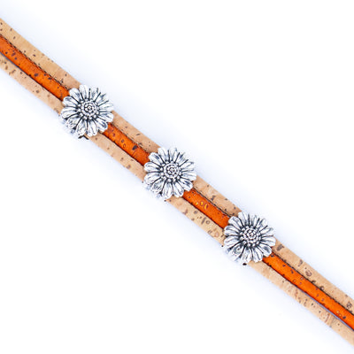 Natural colored cork cord and chrysanthemum alloy accessories handmade women's bracelet BR-236-MIX-5