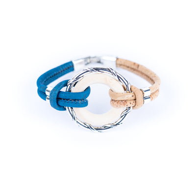 Colorful cork wire and alloy hardware rings and wood rings handmade women's bracelets DBR-052-MIX-5