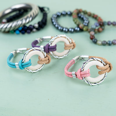 Colorful cork wire and alloy hardware rings and wood rings handmade women's bracelets DBR-052-MIX-5