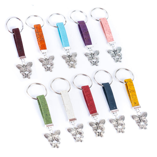 10mm Flat Wire Colored Cork Wire and butterfly Charm Pendant Handmade Keychain I-113-MIX-10