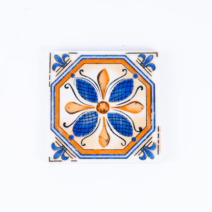 Elegant Portuguese Tile-Inspired Ceramic & Cork Coasters - Set of 8 L-1099