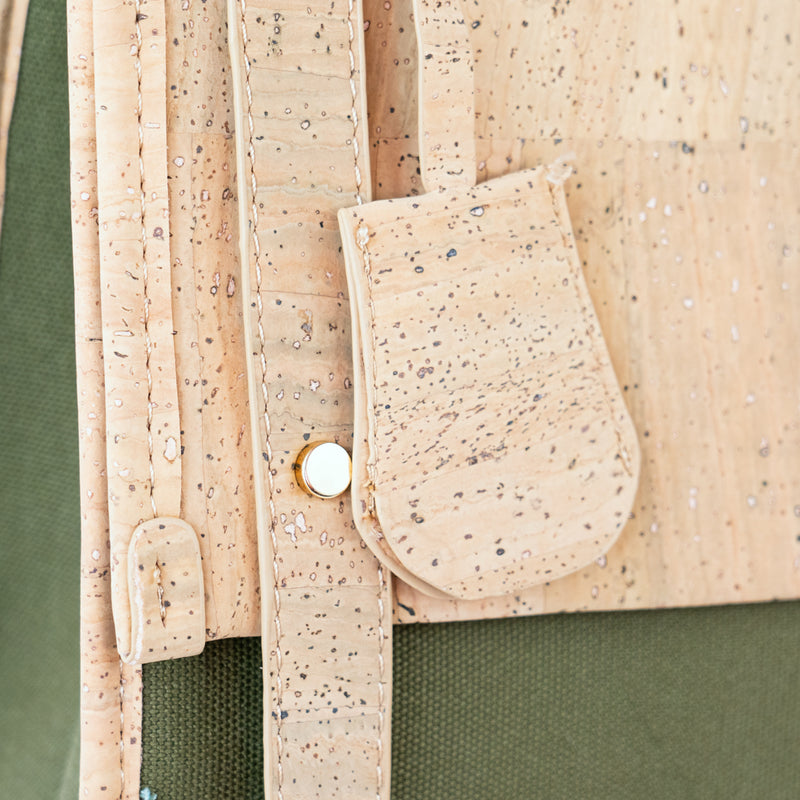 Eco-Friendly Cork and Green Canvas Backpack for Women BAG-2317