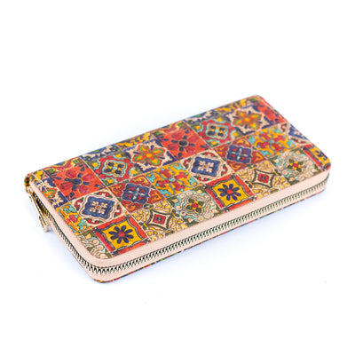 Natural cork with flower pattern zipper women wallet BAGD-589（12units）