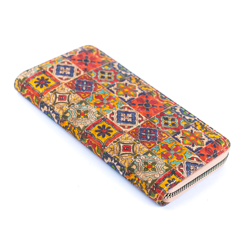 Natural cork with flower pattern zipper women wallet BAGD-589（12units）