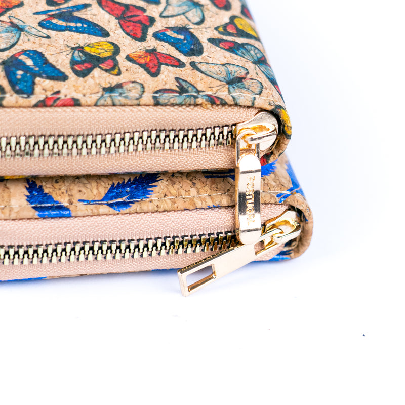 Natural cork with flower pattern zipper women wallet BAGD-589（12units）