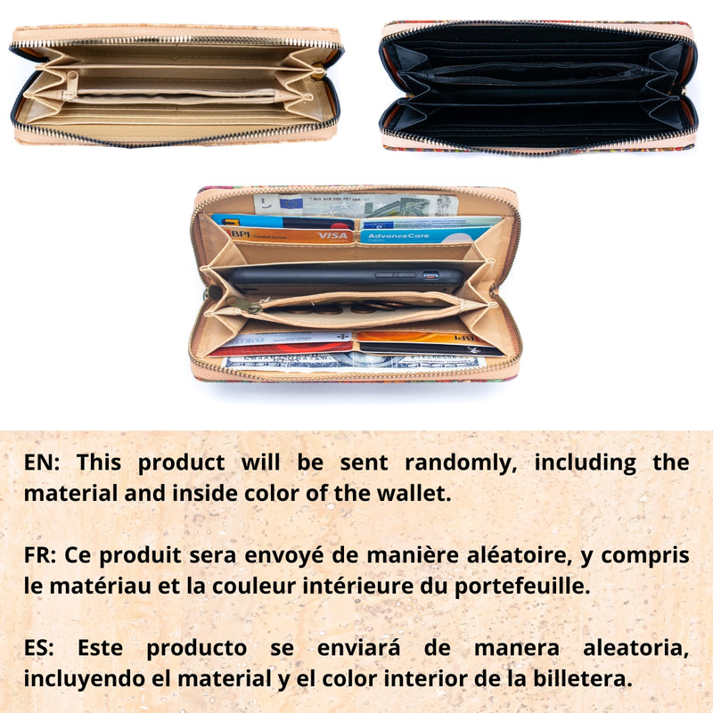 Natural cork with flower pattern zipper women wallet BAGD-589（12units）