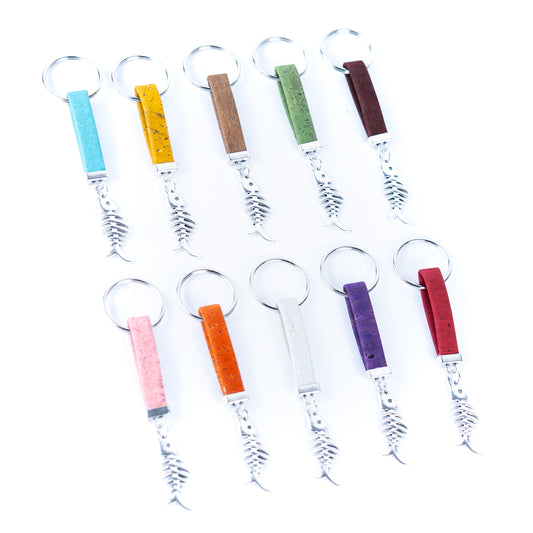 Colorful cork and Fishbone accessories handmade keychains I-0E-MIX-10