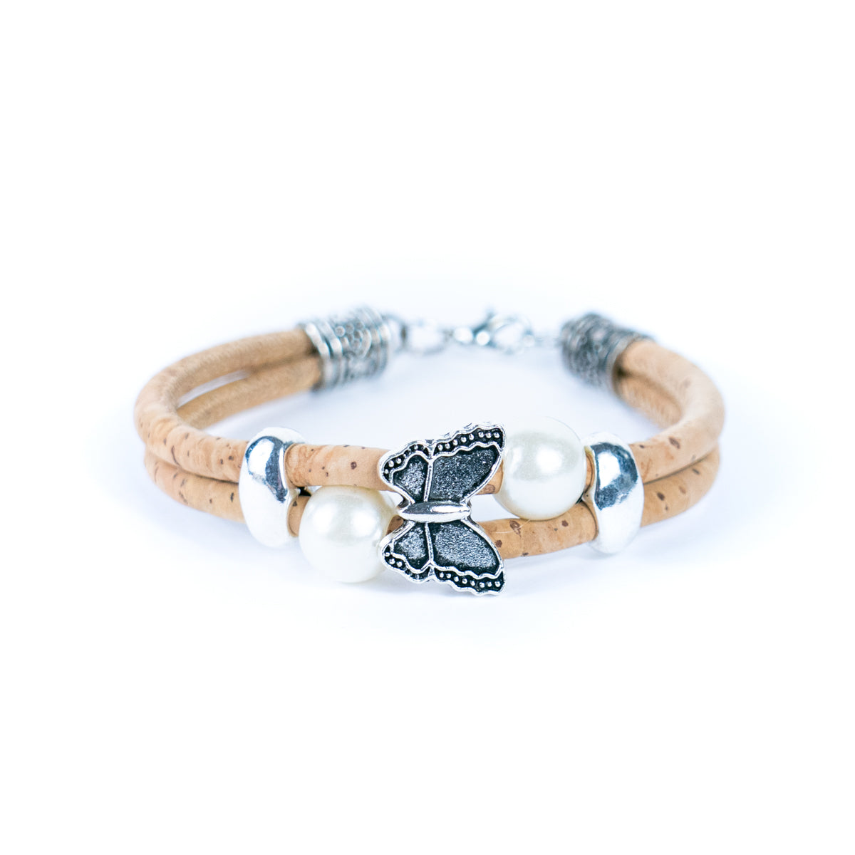 Natural cork with round beads handmade bracelet (adjustable jewelry) BR-484-5（NEW)）