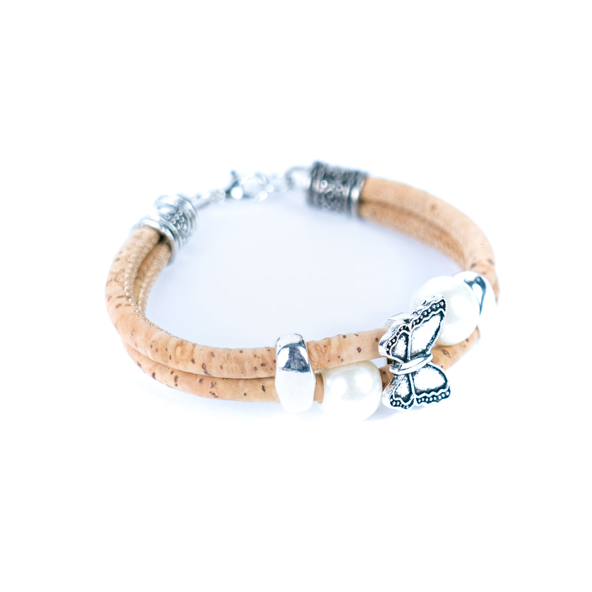 Natural cork with round beads handmade bracelet (adjustable jewelry) BR-484-5（NEW)）