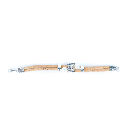 Natural cork with round beads handmade bracelet (adjustable jewelry) BR-484-5（NEW)）