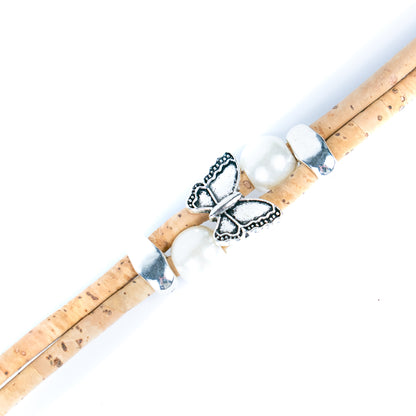 Natural cork with round beads handmade bracelet (adjustable jewelry) BR-484-5（NEW)）