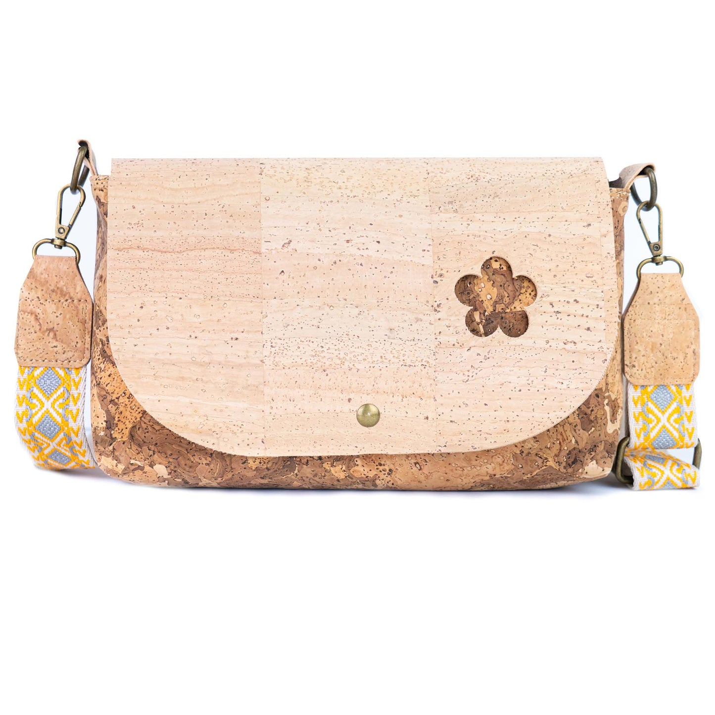 Cork Crossbody Bag with Interchangeable Snap Charm | Natural & Yellow Cork Shoulder Bag BAGP-365