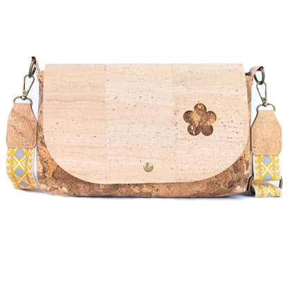 Cork Crossbody Bag with Interchangeable Snap Charm | Natural & Yellow Cork Shoulder Bag BAGP-365