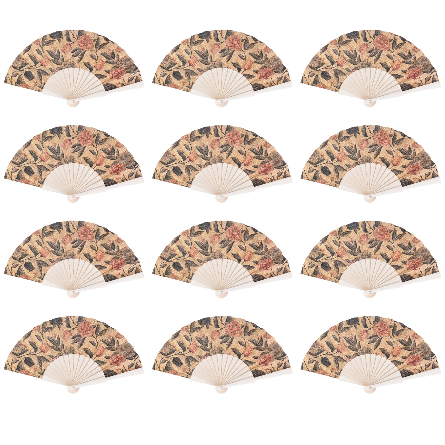 Cork Antique Wooden Folding Hand Fan  L-1197-12(12 Units)