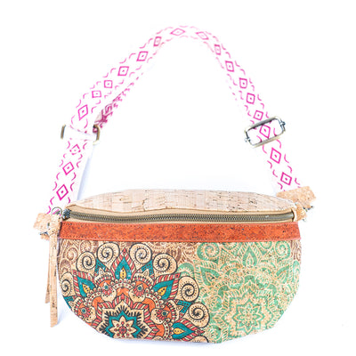 Mandala Print Cork Women's Chest Bag with Colorful Cotton Strap