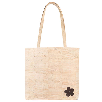 All Cork Tote Bag with  Flower Charm - Vegan Leather Shopper BAGP-359