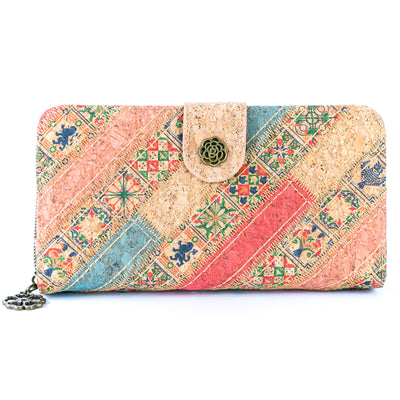 Patchwork-Stitched Printed Cork Long Wallet  BAGD-591