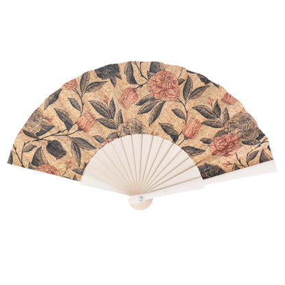 Cork Antique Wooden Folding Hand Fan  L-1197-12(12 Units)